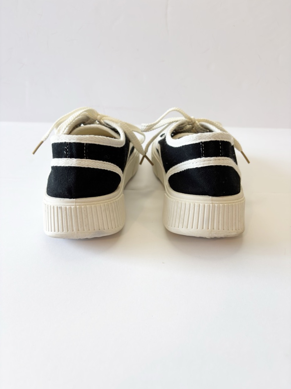 Chunky Platform Sneakers Womens 39 Black White Canvas Lace Up Streetwear Shoes - Picture 5 of 14